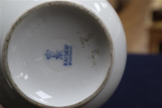 A blue and white sleeve vase, a Chinese crackleware vase and a Kaiser vase tallest 26cm